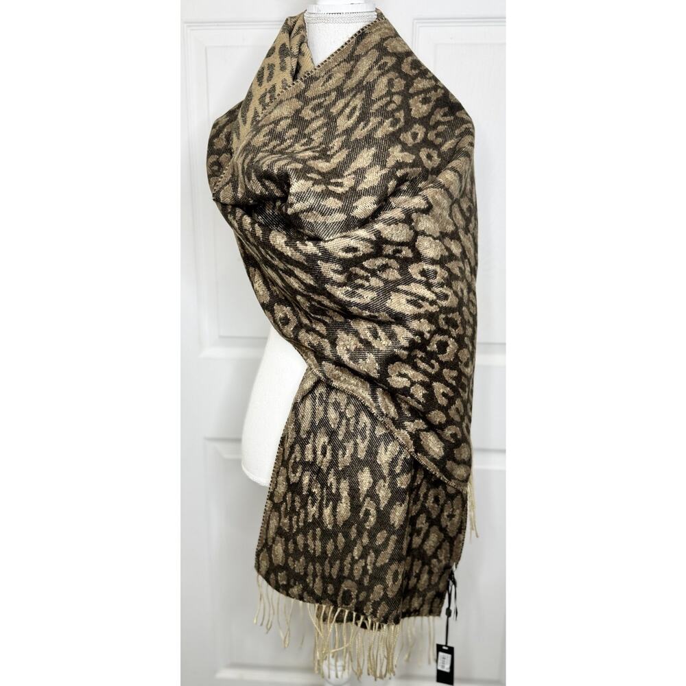 Hobbs London SIA Reversible Neutral Black Brown Leopard Print Scarf Wrap NEW